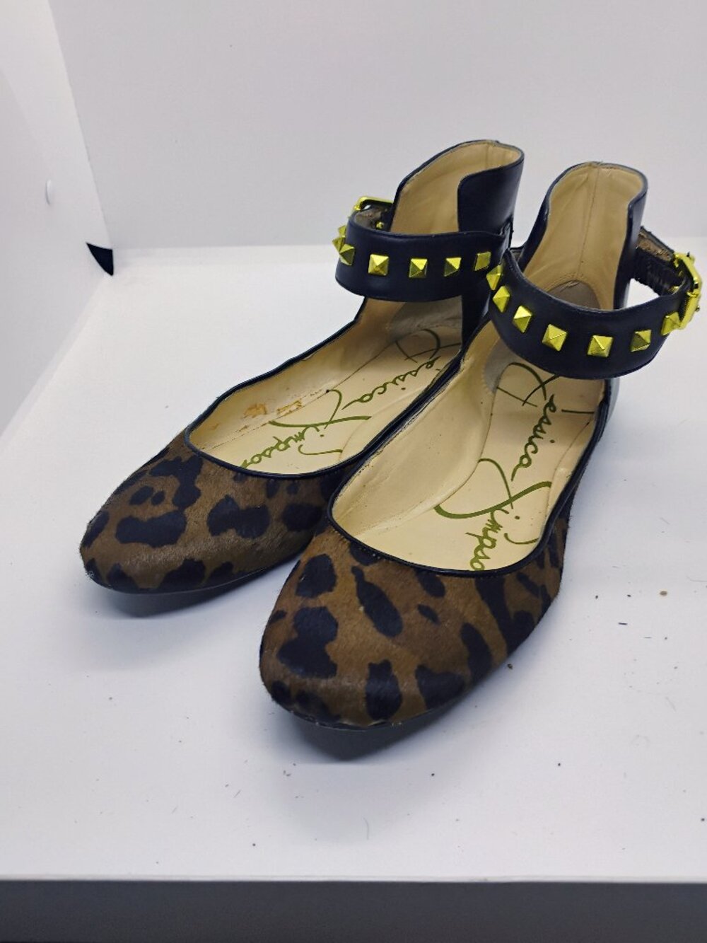 Panther printer cow hide ballerina ankel strap square stud flat size 7-7.5